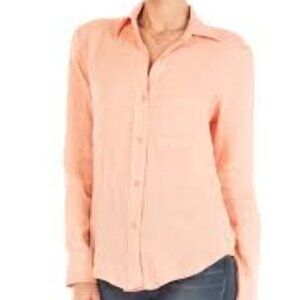Fidelity Weekender Linen Button Up Shirt Women's size L Pink Balletcore NEW